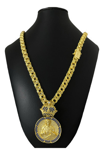 Cordão Friso Triplo 12mm + Ping Cristo Banhado A Ouro 18k