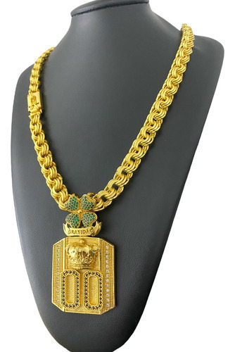 Cordão 12mm Friso Triplo + Pingente 00 Banhado Ouro 18k