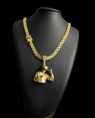 Cordão Friso 12mm + Pingente Máskara Banhado A Ouro 18k