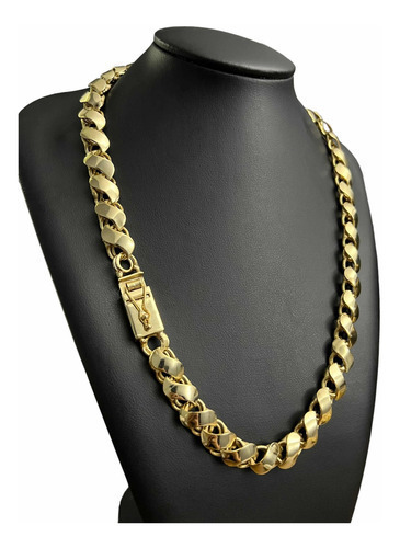 Cordão Friso Dupla Face 12mm Banhado A Ouro 18k Luxo