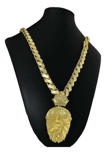 Cordão Friso S 13mm + Ping Cristo Leão Banhado A Ouro 18k