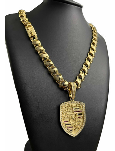 Cordão 12mm Friso X + Pingente Luxo Banhado A Ouro 18k