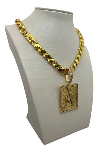 Cordão 10mm Friso S Feminino + Pingente Letra Ouro 18k