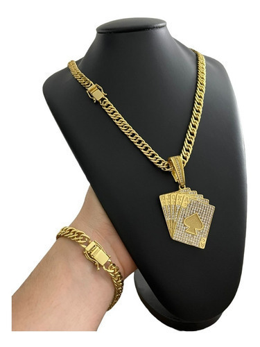 Cordão 10mm Grumet + Pulseira + Pingente Banhado A Ouro 18k