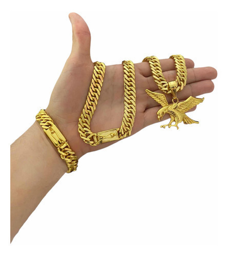 Banhado A Ouro 18k Cordão Grumet 13mm + Pingente + Pulseira