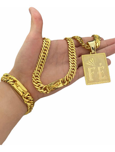 Cordão 13mm Grumet + Pingente Banhado A Ouro 18k Masculino