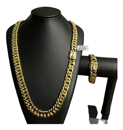 Cordão + Pulseira 15mm Grumet Fecho Santa Banhado A Ouro 18k