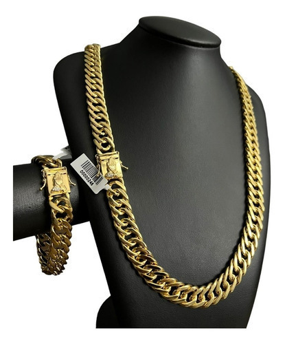 Cordão + Pulseira 15mm Grumet Fecho Especial Banhado A Ouro