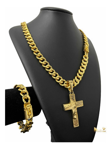 Kit Cordão 12mm Grumet Pit Bull Pulseira Banhado Ouro 18k