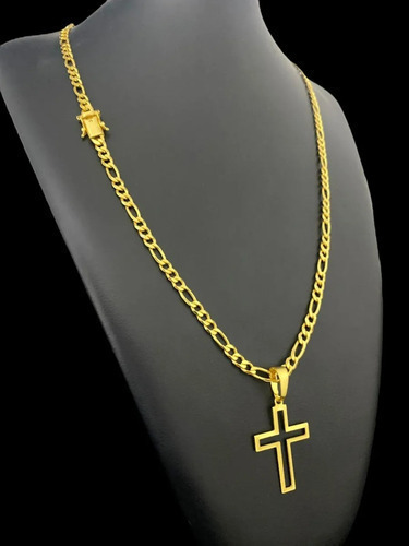 Cordão 5mm Grumet 3x1 + Ping Cruz Vazado Banhado A Ouro 18k