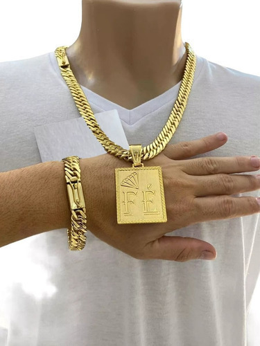 Cordão 13mm Pulseira E Pingente Fé Grumet Lacraia Luxo