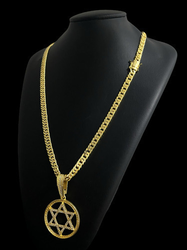 Cordão Grumet 7mm + Ping Estrela De Davi Banhado A Ouro 18k