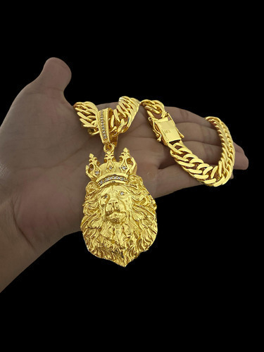 Cordão Grumet 13mm + Ping King Leão Banhado A Ouro 18k