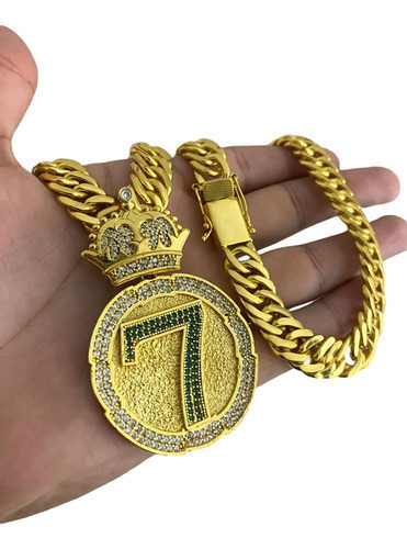 Cordão 13mm Grumet Número 7 Cravejado Verde Banhado A Ouro