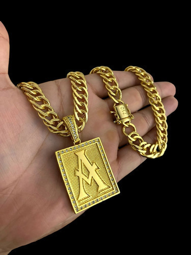 Cordão 11mm Grumet + Pingente De Letra Banhado A Ouro 18k