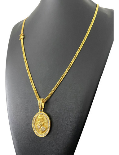 Cordão 3mm Grumet + Ping Mão Orando Oval Banhado A Ouro 18k