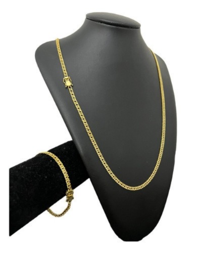 Cordão E Pulseira 5mm Grumet Banhado A Ouro 18k Luxo