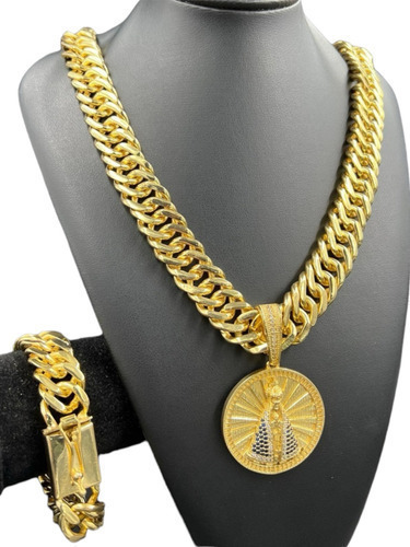 Cordão + Pulseira 18mm Grumet + Pingente Ns- Banhado A Ouro