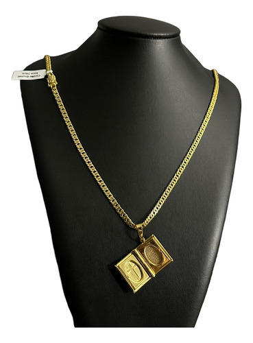 Cordão Grumet 5mm + Pingente Relicário Banhado Ouro 18k Luxo