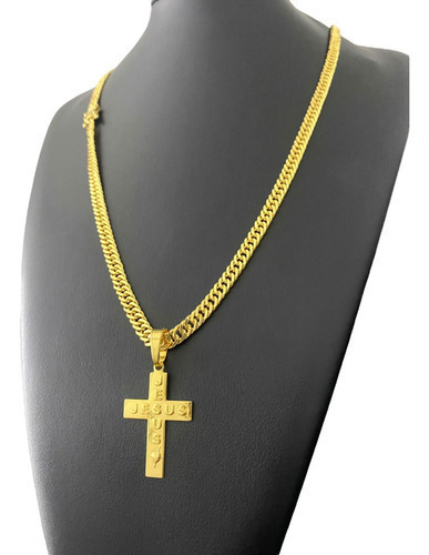 Cordão 7mm Grumet + Ping Jesus Coração Banhado A Ouro 18k