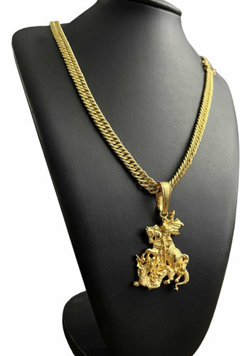 Cordão 8mm Grumet + Pingente São Jorge Banhado A Ouro 18k