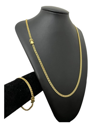 Cordão + Pulseira 5mm Grumet Banhado A Ouro 18k Luxo