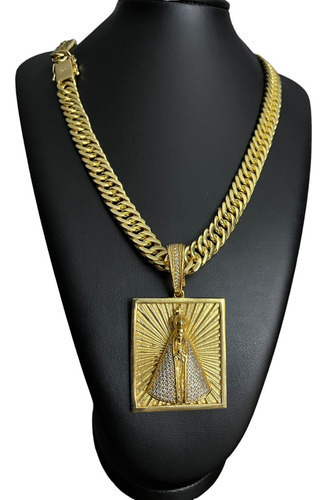 Cordão Grumet 13mm + Ping Santa Cravejado Banhado A Ouro 18k