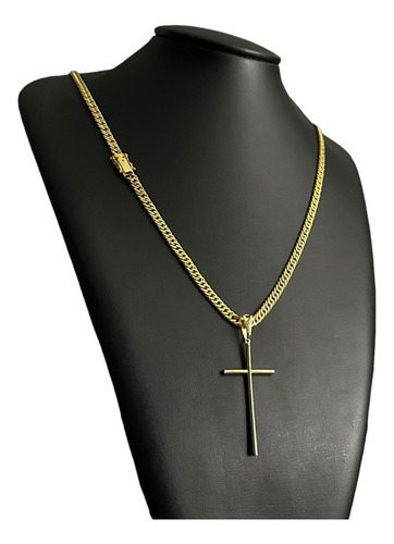 Cordão Grumet + Ping Cruz 5mm Banhado Ouro 18k