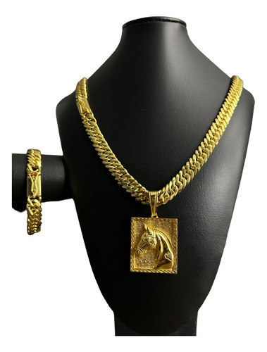 Cordão Pulseira Grumet 13mm + Pingente Banhado A Ouro 18k