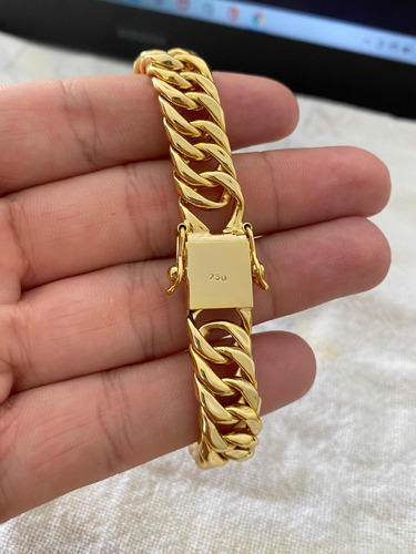 Cordão + Pulseira Oco 13mm Grumet Banhado Ouro Gravação 750