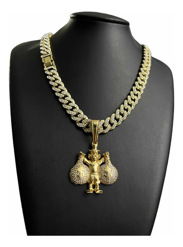 Cordão Grumet Cravejado 13mm + Pingente Banhado Ouro 18k