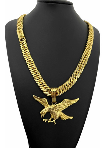 Cordão Grumet 13mm + Pingente Águia Banhado A Ouro 18k