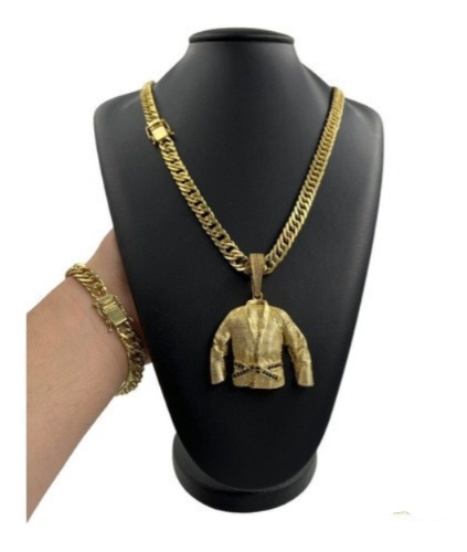 Cordão Grumet 10mm + Pulseira +pingente Faixa P Banhado 18k