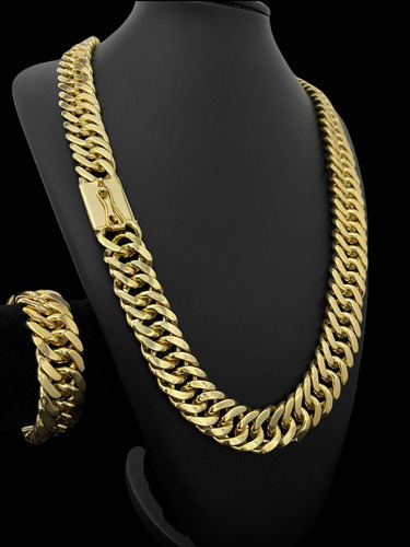 Cordão + Pulseira 18mm Banhado A Ouro Grumet Elos Duplos