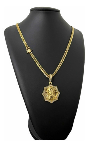 Cordão Grumet 5mm + Pingente Jesus Banhado A Ouro 18k