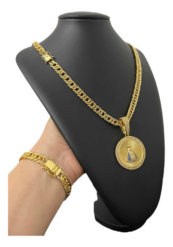 Cordão Grumet Lacraia 10mm Pulseira Pingente Banhado Ouro18k