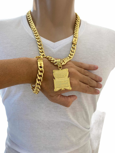 Cordão Grumet 13mm + Pulseira + Pingente Banhado A Ouro 18k