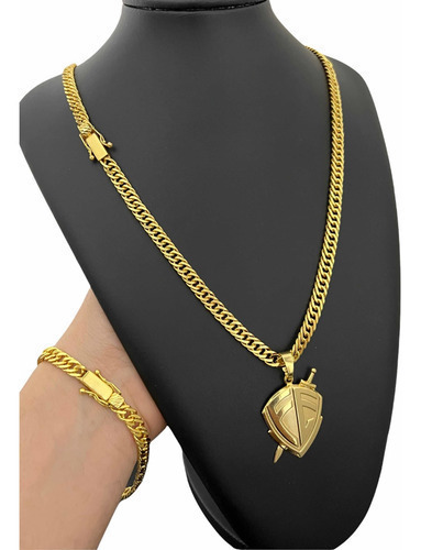 Cordão Pulseira Pingente 7mm Grumet Lacraia Banhado Ouro