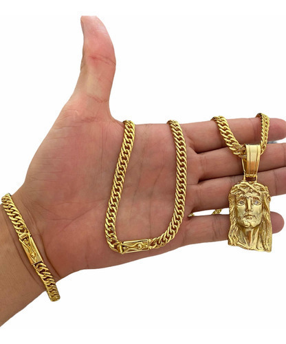 Cordão 7mm Grumet + Pulseira + Pingente Banhado A Ouro 18k