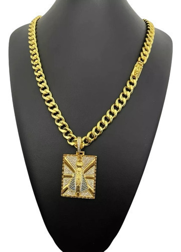 Cordão 10mm Pit Bull Grumet + Pingente Banhado A Ouro