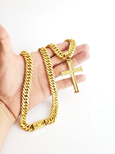 Cordao 13mm Grumet Elos Duplos + Pingente Banhado A Ouro 18k