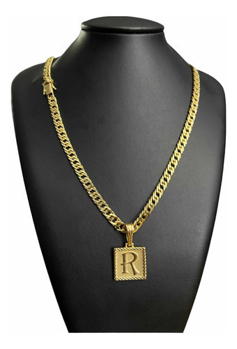 Cordão 7mm Grumet + Pingente Letra Inicial Banhado Ouro 18k