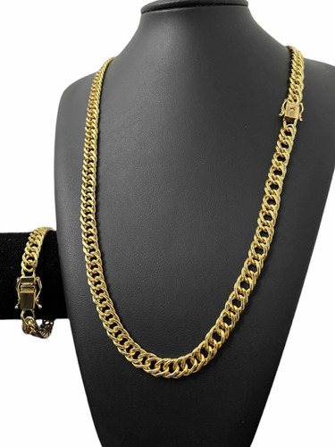 Cordão Grumet Lacraia 10mm + Pulseira Banhado A Ouro Luxo