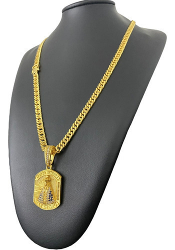 Cordão 7mm Grumet + Nossa Sra Mãe De Deus Banhado A Ouro 18k