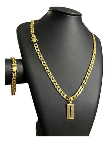 Cordão 7mm Grumet Com Pulseira E Pingente Banhado A Ouro