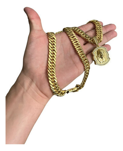 Cordão Grumet 13mm + Ping Jesus Cristo 3d Banhado A Ouro 18k