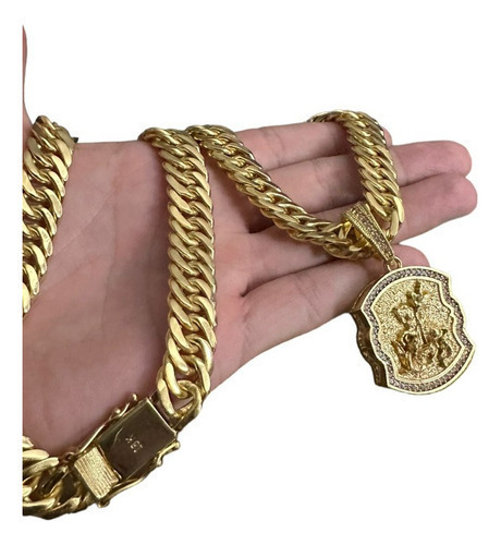 Cordão Grumet 13mm + Pingente São Jorge 3d Banhado Ouro 18k