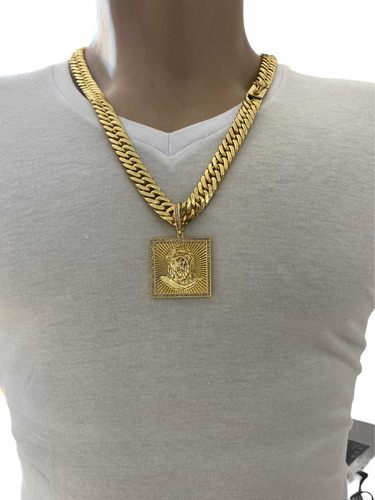 Cordao 13mm Grumet Lacraia Banhado A Ouro + Pingente Jesus