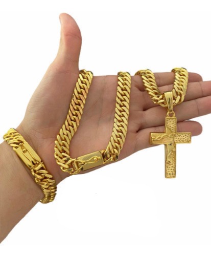 Cordão + Pingente + Pulseira 13mm Grumet Banhado Ouro