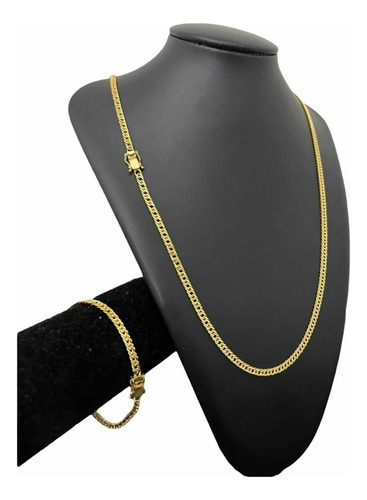 Cordão E Pulseira 5mm Grumet Banhado A Ouro 18k Masculino